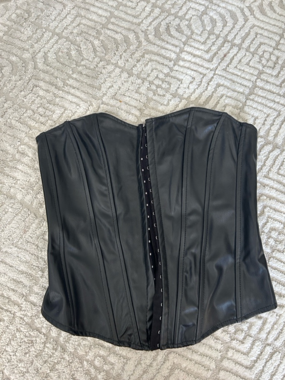 Zara Black Faux Leather Corset Top with Hook Closure